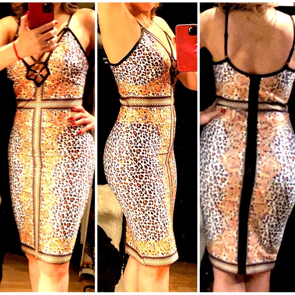 WOW couture Gold and Black Leopard-Print High-Low Dress